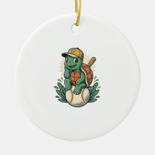Baseball Turtle Vintage Engraving Graphic Design_1 Ceramic Ornament