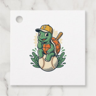 Baseball Turtle Vintage Engraving Graphic Design_1 Favor Tags