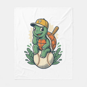 Baseball Turtle Vintage Engraving Graphic Design_1 Fleece Blanket