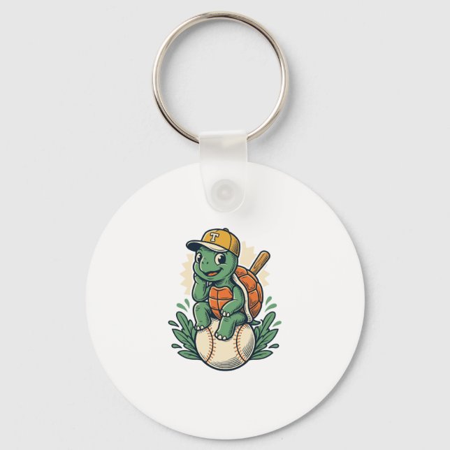 Baseball Turtle Vintage Engraving Graphic Design_1 Keychain (Front)