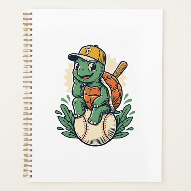 Baseball Turtle Vintage Engraving Graphic Design_1 Planner (Front)