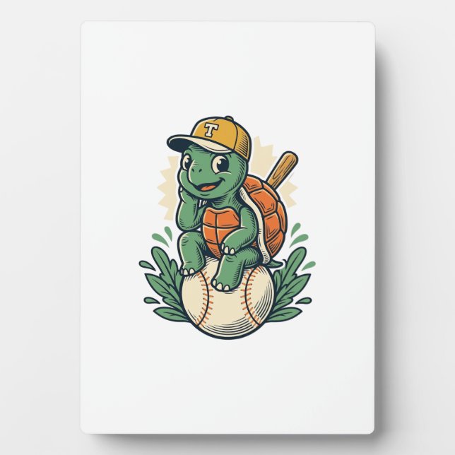 Baseball Turtle Vintage Engraving Graphic Design_1 Plaque (Front)