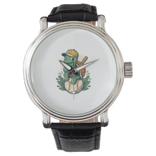 Baseball Turtle Vintage Engraving Graphic Design_1 Watch