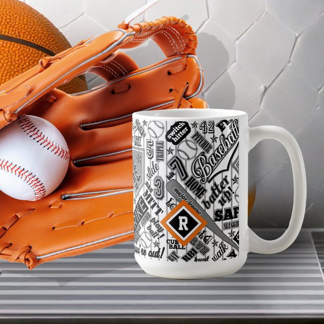 Baseball Typography Black White Monogram ID770 Coffee Mug (Creator Uploaded)