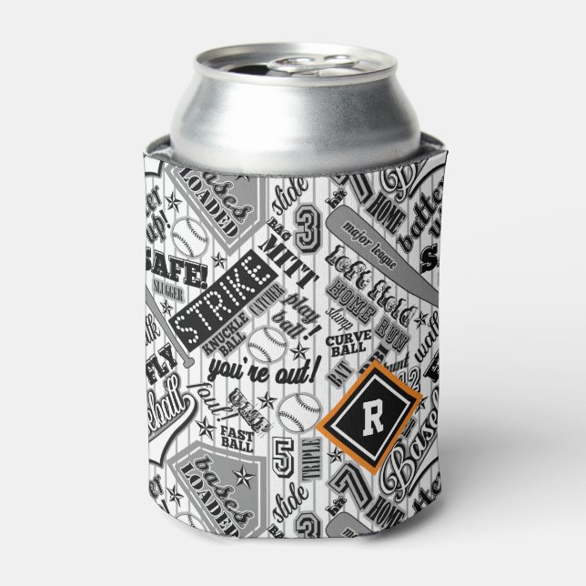 Baseball Typography Black White Stripes ID770 Can Cooler (Can Front)