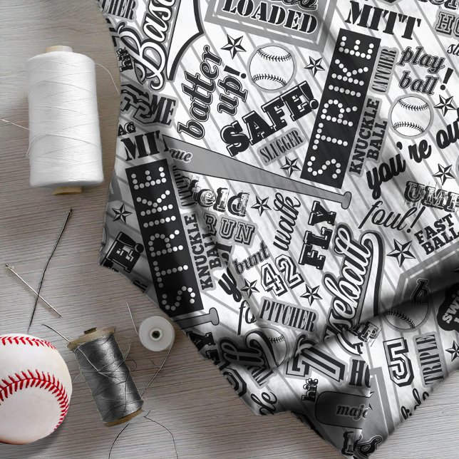 Baseball Typography Black White Stripes ID770 Fabric (Creator Uploaded)
