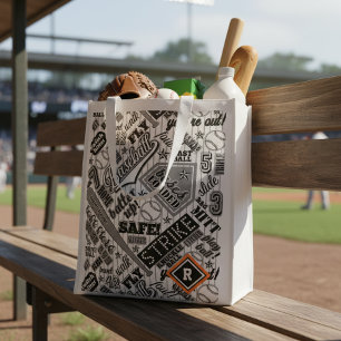 Baseball Typography Black White Stripes ID770 Grocery Bag