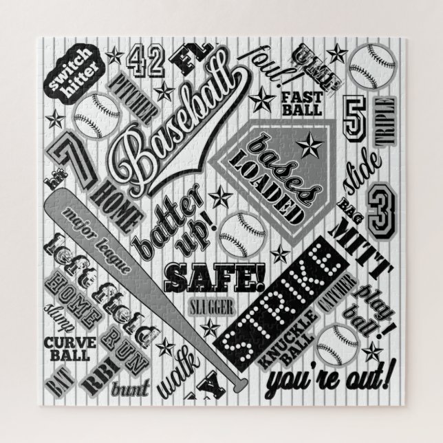 Baseball Typography Black White Stripes ID770 Jigsaw Puzzle (Vertical)