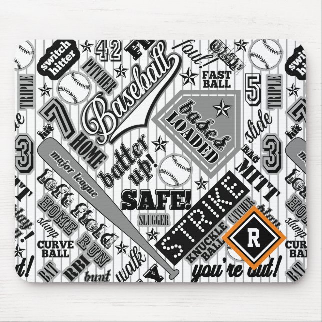 Baseball Typography Black White Stripes ID770 Mouse Pad (Front)