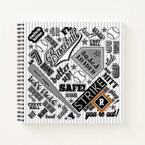 Baseball Typography Black White Stripes ID770 Notebook