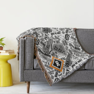 Baseball Typography Black White Stripes ID770 Throw Blanket