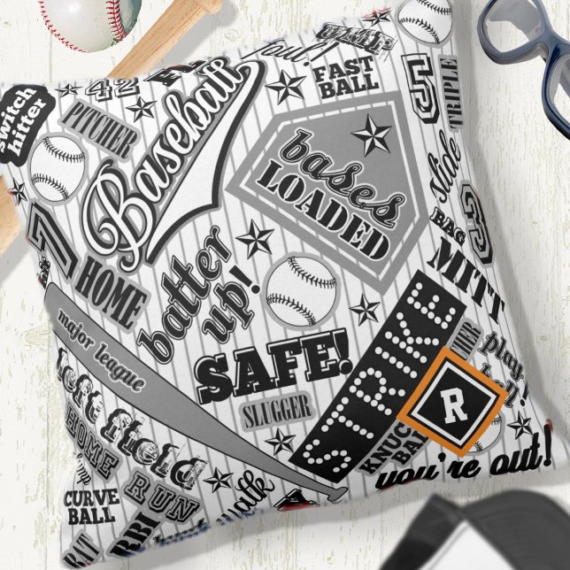 Baseball Typography Black White Stripes ID770 Throw Pillow (Creator Uploaded)