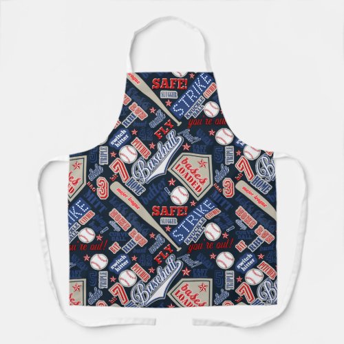 Baseball Typography Red White Blue ID770 Apron