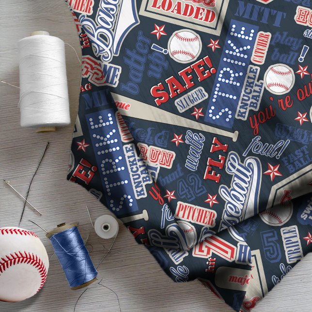 Baseball Typography Red White Blue ID770 Fabric (Creator Uploaded)