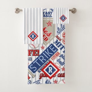 Baseball Typography Red White Blue Stripes ID770