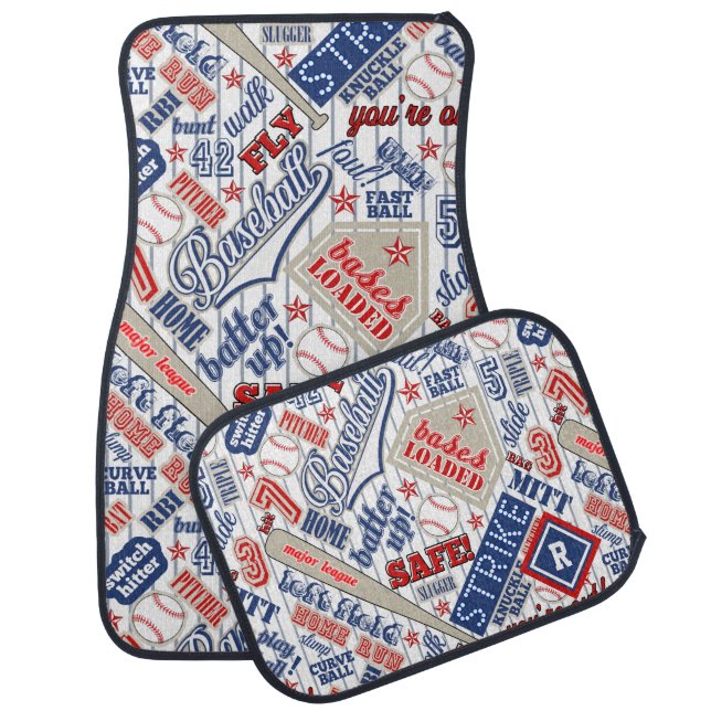 Baseball Typography Red White Blue Stripes ID770 Car Floor Mat (Set)