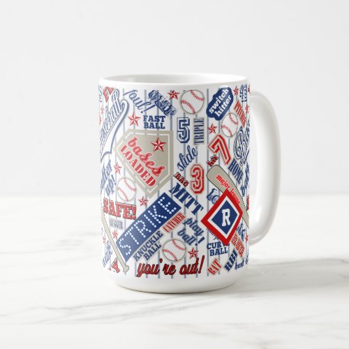 Baseball Typography Red White Blue Stripes ID770 Coffee Mug