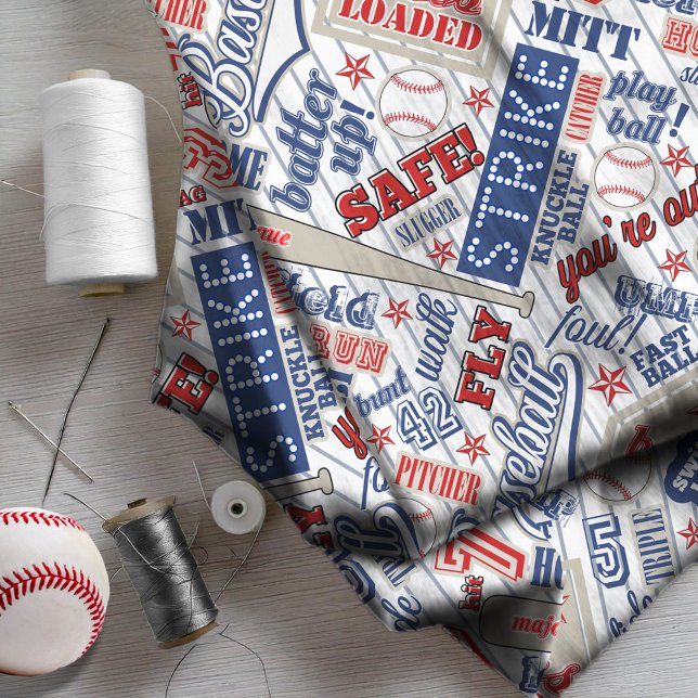 Baseball Typography Red White Blue Stripes ID770 Fabric (Creator Uploaded)