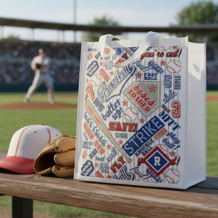 Baseball Typography Red White Blue Stripes ID770 Grocery Bag