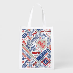 Baseball Typography Red White Blue Stripes ID770 Grocery Bag