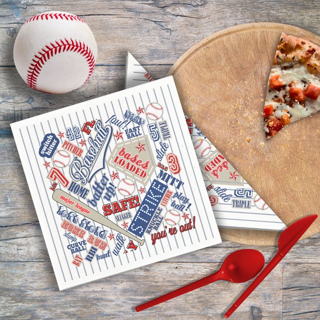 Baseball Typography Red White Blue Stripes ID770 Napkins (Creator Uploaded)