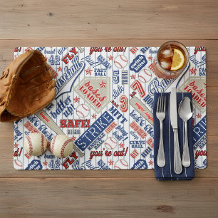 Baseball Typography Red White Blue Stripes ID770 Placemat