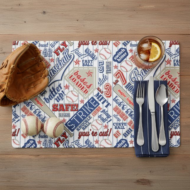 Baseball Typography Red White Blue Stripes ID770 Placemat (Creator Uploaded)