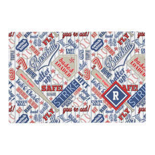 Baseball Typography Red White Blue Stripes ID770 Placemat