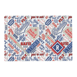 Baseball Typography Red White Blue Stripes ID770 Placemat