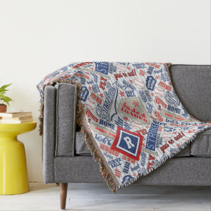 Baseball Typography Red White Blue Stripes ID770 Throw Blanket