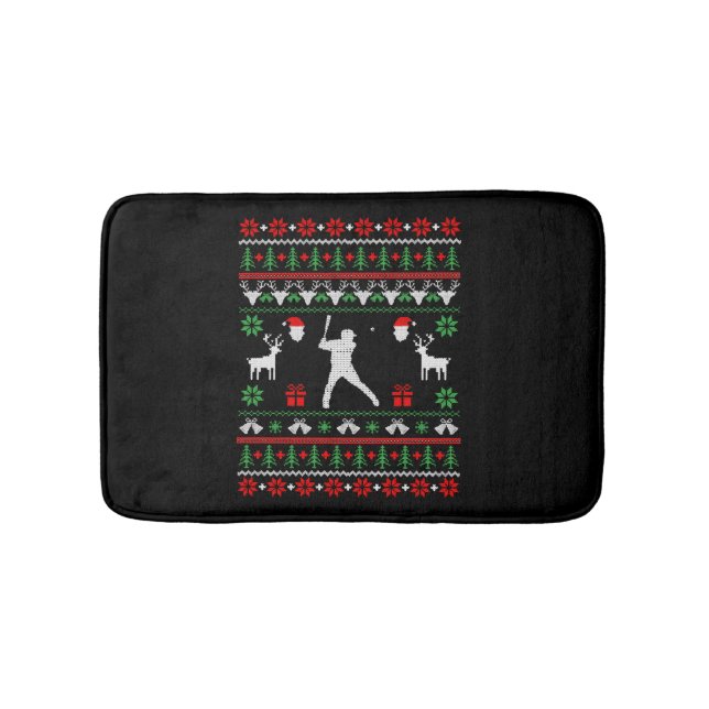Baseball Ugly Christmas Sweater  Bath Mat (Front)