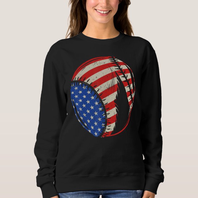 Baseball US American Flag July 4th Patriotic Vinta Sweatshirt (Front)