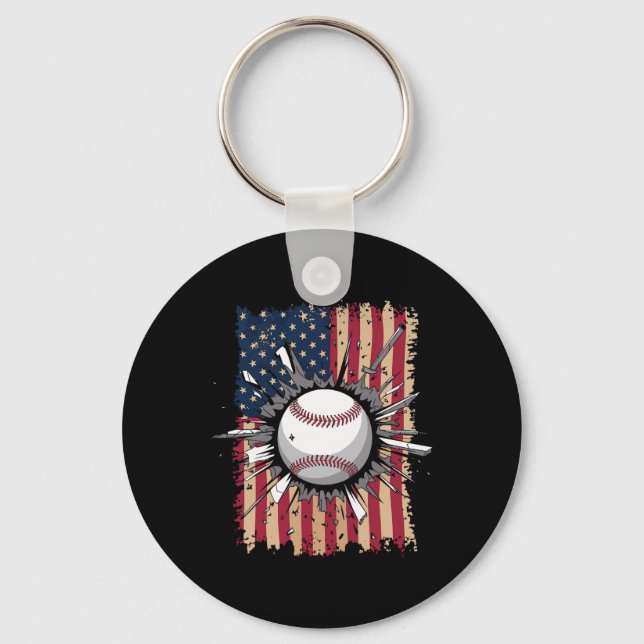 Baseball Us Flag  Keychain (Front)