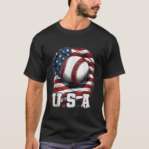 Baseball USA American Flag I Patriotic 4th Of July T_Shirt