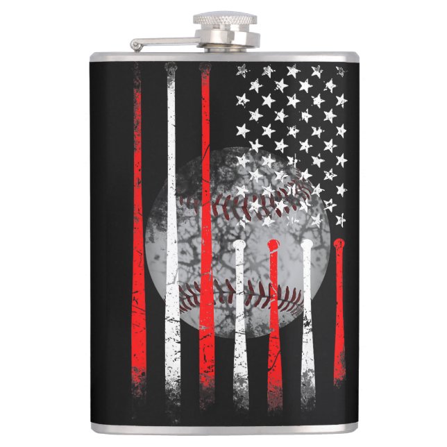 Baseball USA Flag American Flag Vintage Flask (Front)