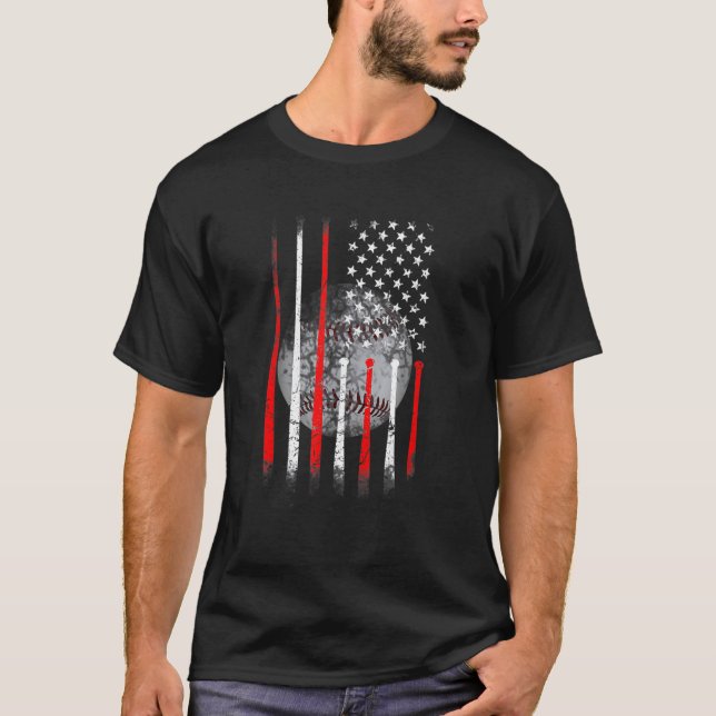 Baseball Usa Flag American Flag Vintage T-Shirt (Front)