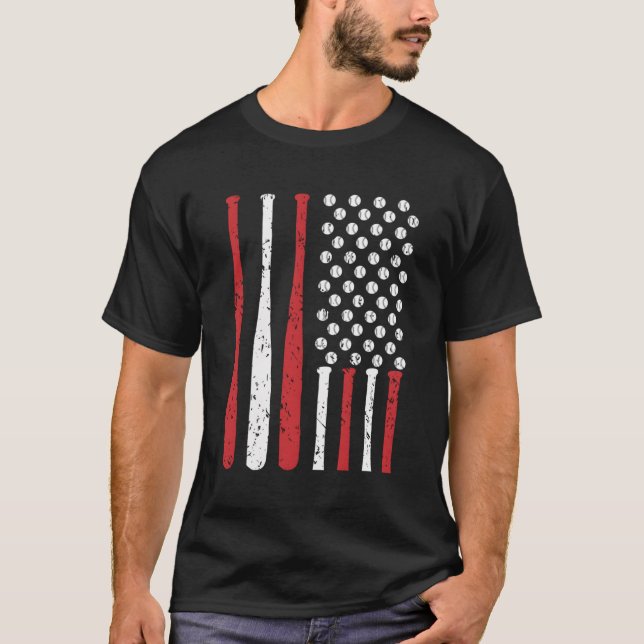 Baseball Usa Flag Baseball American Flag T-Shirt (Front)