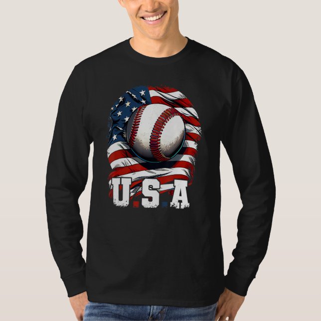 Baseball USA Flag Patriotic  4th Of July Baseball T-Shirt (Front)