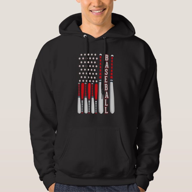 Baseball USA Flag Patriotic American Baseball 4th  Hoodie (Front)