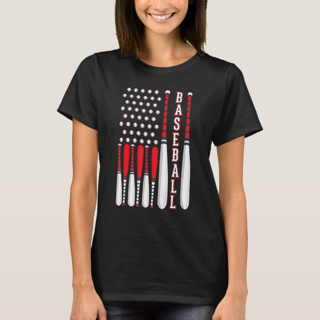 Baseball USA Flag Patriotic American Baseball 4th  T-Shirt (Front)