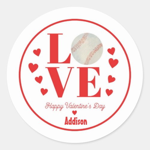 Baseball Valentine Sticker LOVE Baseball Classic Round Sticker