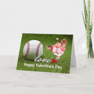 Baseball Valentine's Day watercolor Card
