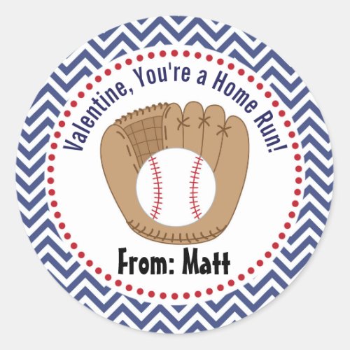  Baseball Valentines School Personalized Name  Classic Round Sticker