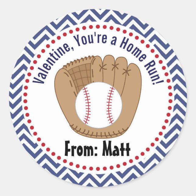  Baseball Valentines School Personalized Name  Classic Round Sticker (Front)