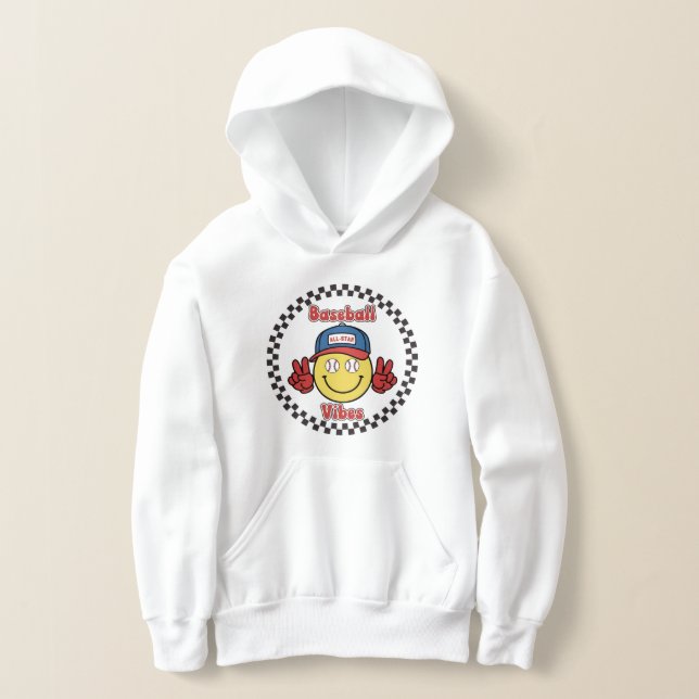 Baseball Vibes Cute All Star Smiley Hoodie (Laydown)