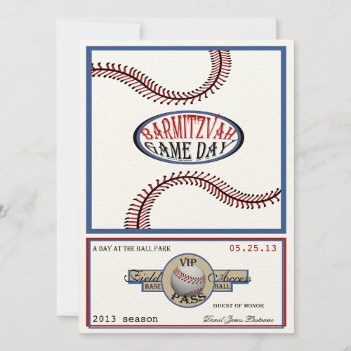 Baseball Vintage Retro 5.5 x 7.5 Bar Mitzvah Invitations