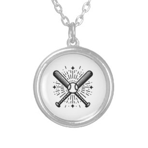 baseball vintage silver plated necklace