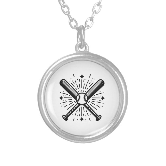 baseball vintage silver plated necklace (Front)
