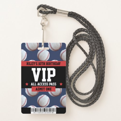 Baseball VIP Birthday Party Guest Pass Badge