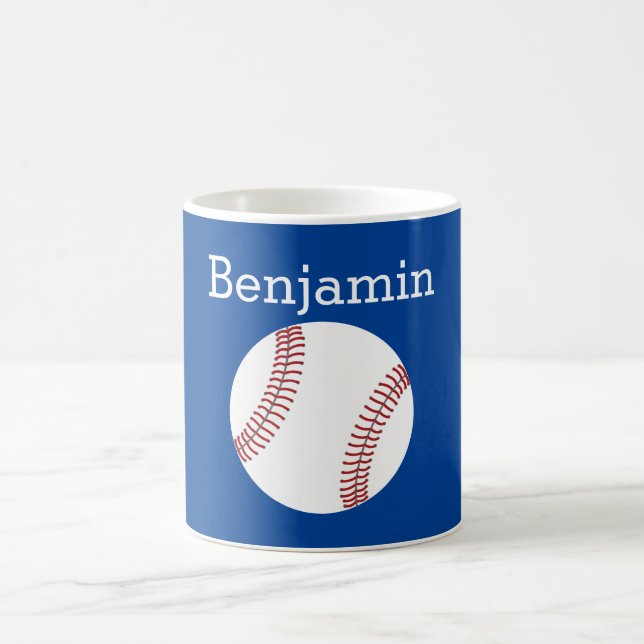 Baseball w/ Custom Name - Blue Coffee Mug (Center)